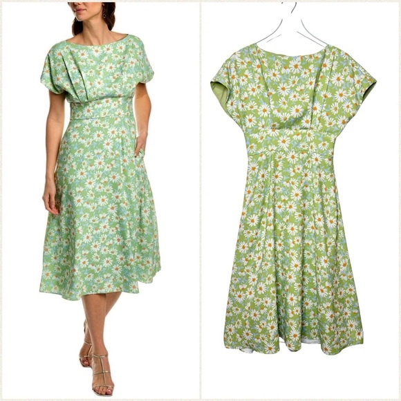 Alexia Admor Lottie Green Daisy Print Women’s Retro Midi Full Skirt Dress Sz 3 - Picture 1 of 13
